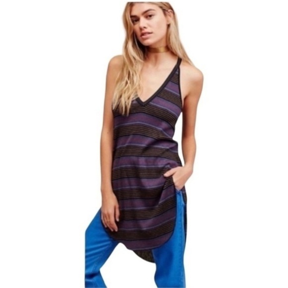 Free people oversized dress or tank dress stripe purple boho indie core xs/small